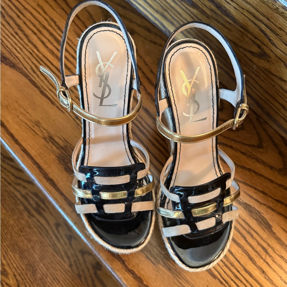 Yves Saint Laurent Black and Gold Espadrilles